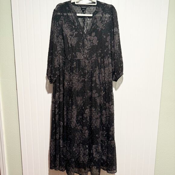 Torrid Swiss Dot Floral Midi Dress Black Gray Plus Size 1X - Picture 2 of 8